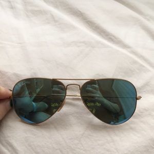 Ray ban, gold frames, blue reflective lens